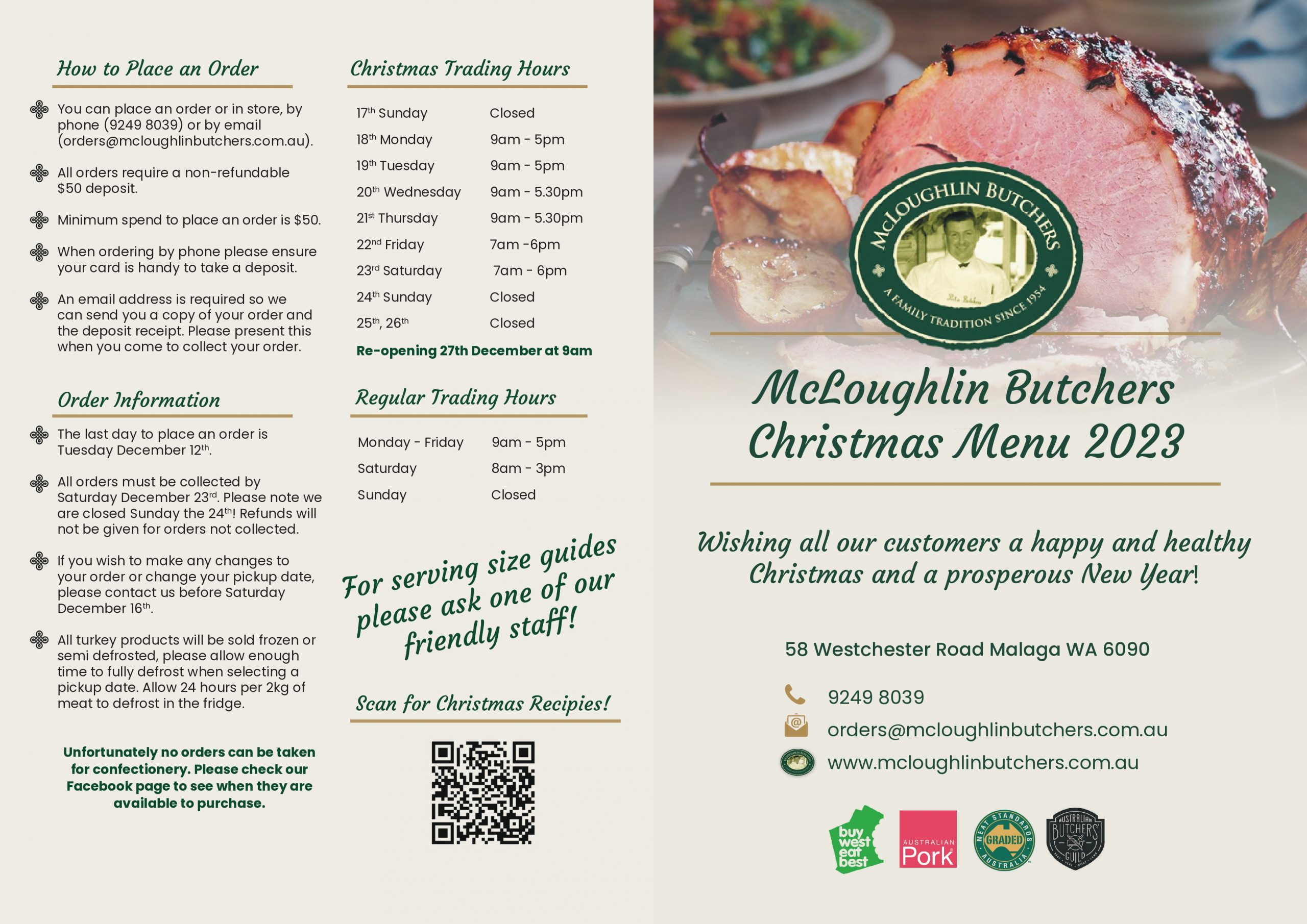 McLoughlin Butchers Christmas Menu page 1