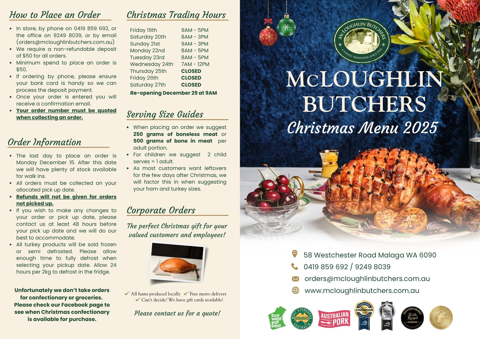 McLoughlin Butchers Christmas Menu 2025 - Page 1
